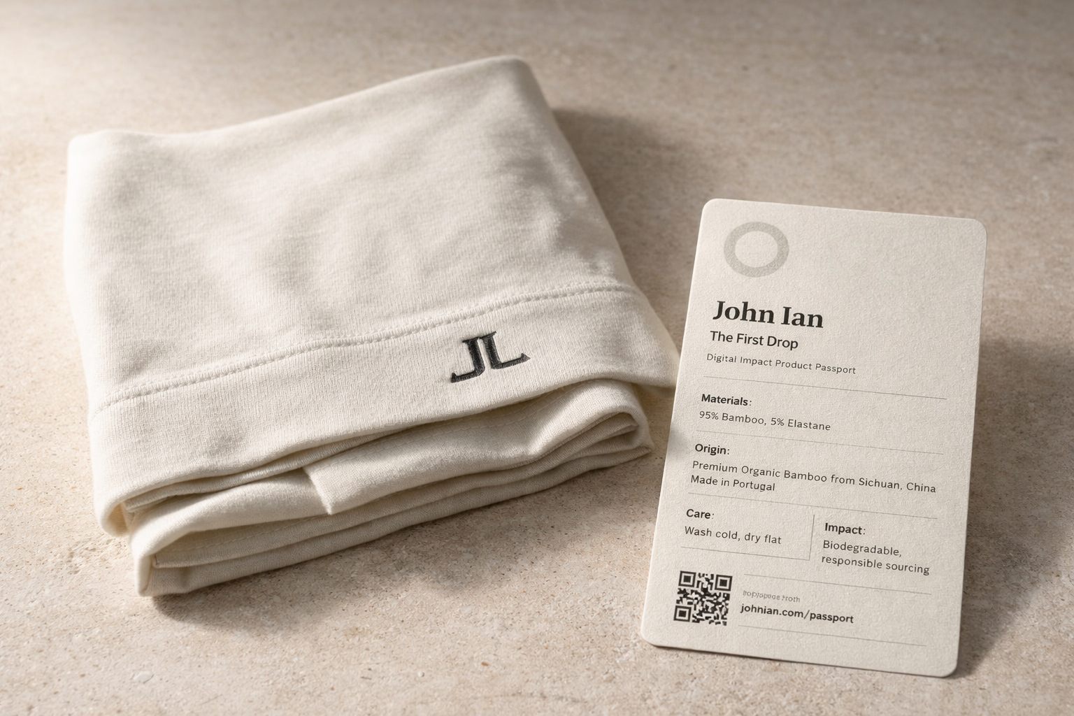 John Ian Digital Impact Product Passport proof image (First Drop)