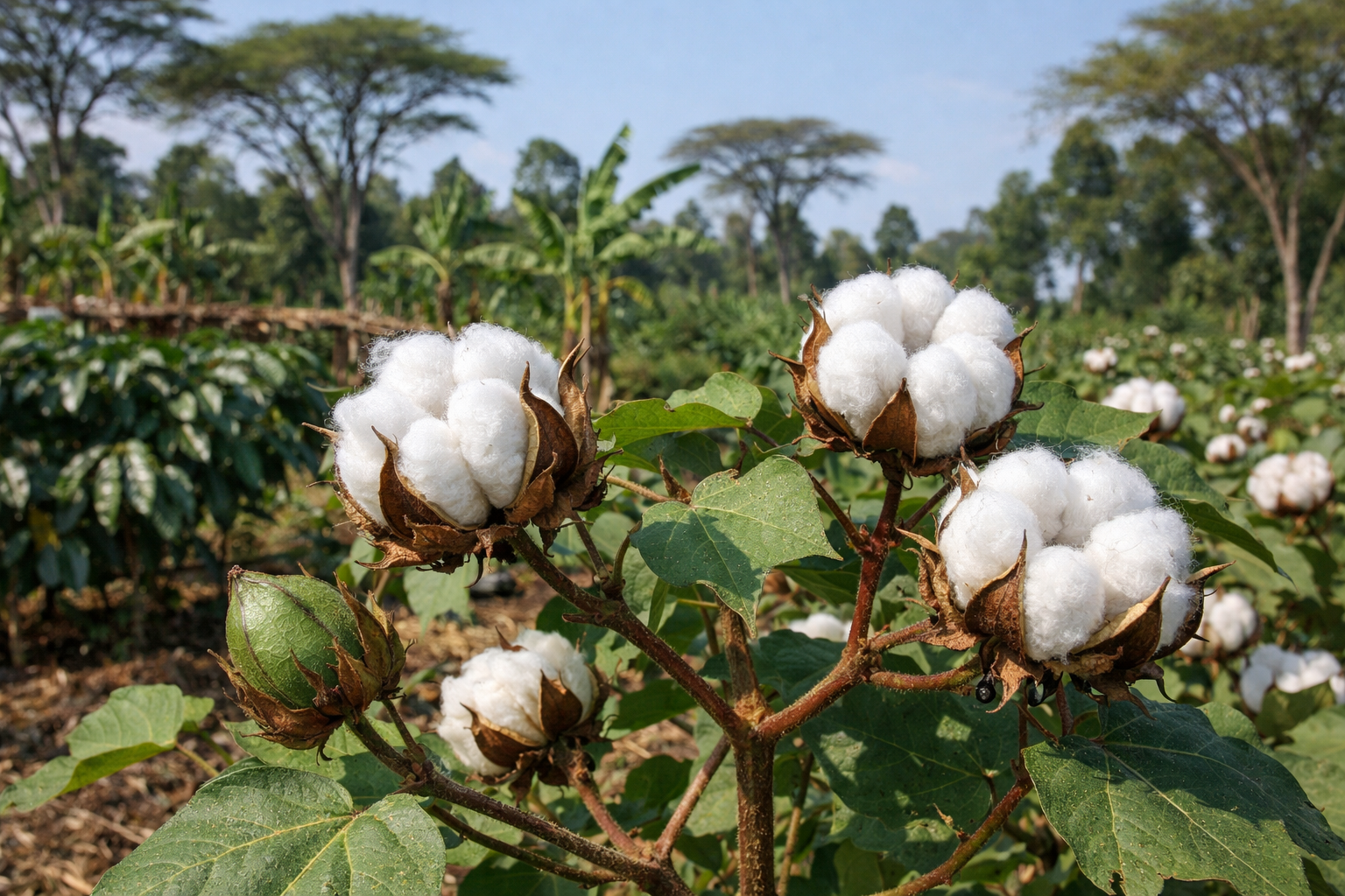 Regenerative cotton detail within an agroforestry system in Kenya