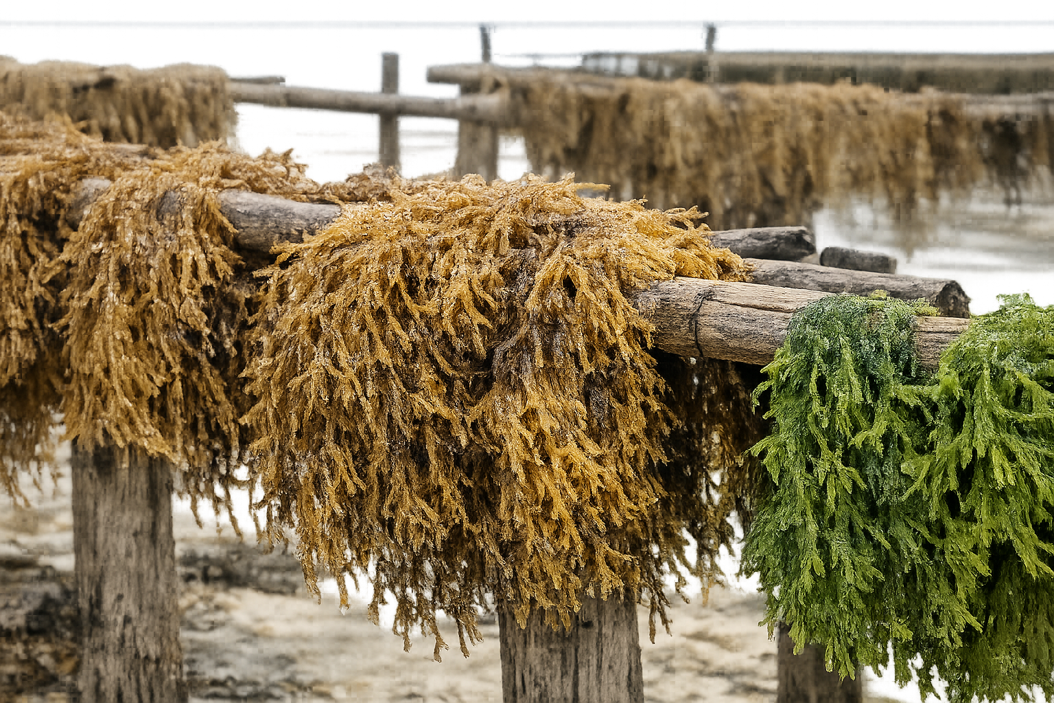 Seaweed farming and drying detail on the Zanzibar coast