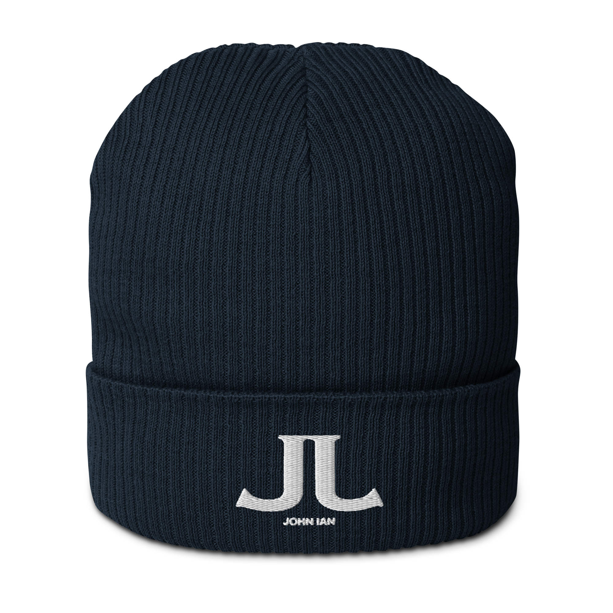 JOHN IAN Signature Organic Ribbed Beanie — Midnight Navy