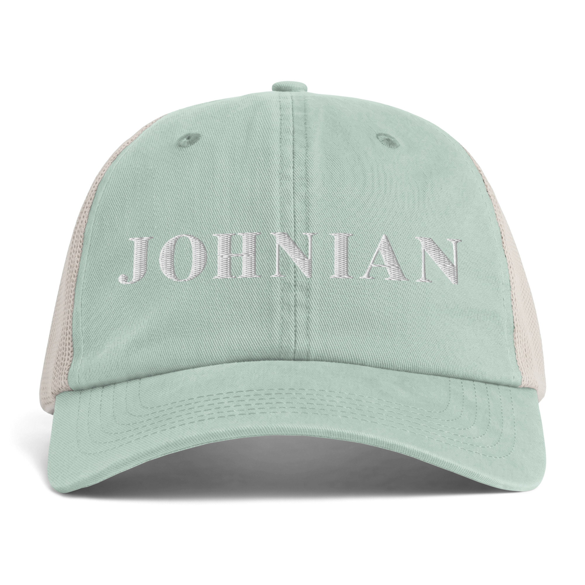 JOHN IAN Signature Sunwashed Trucker Cap — Sage Green