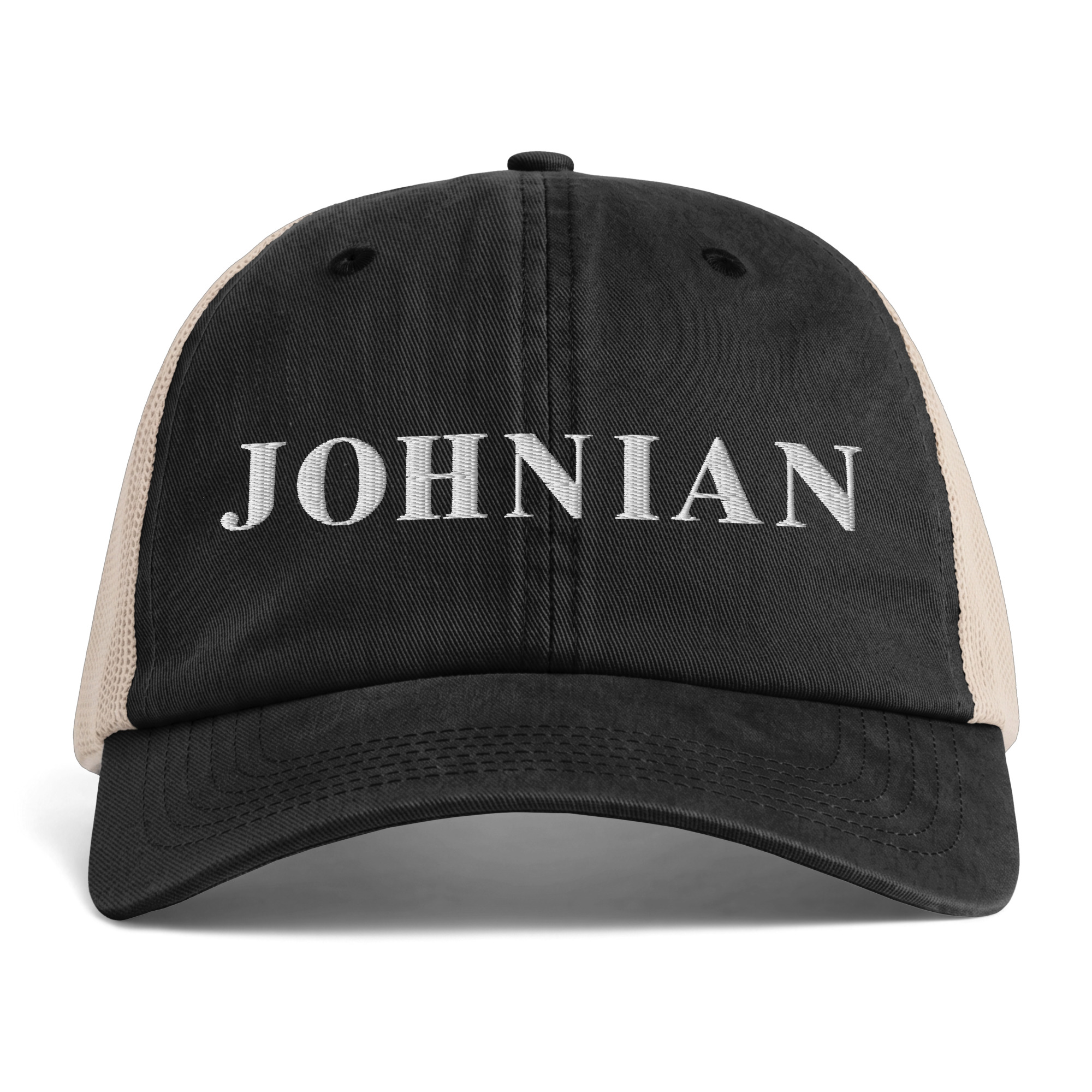 JOHN IAN Signature Sunwashed Trucker Cap — Black