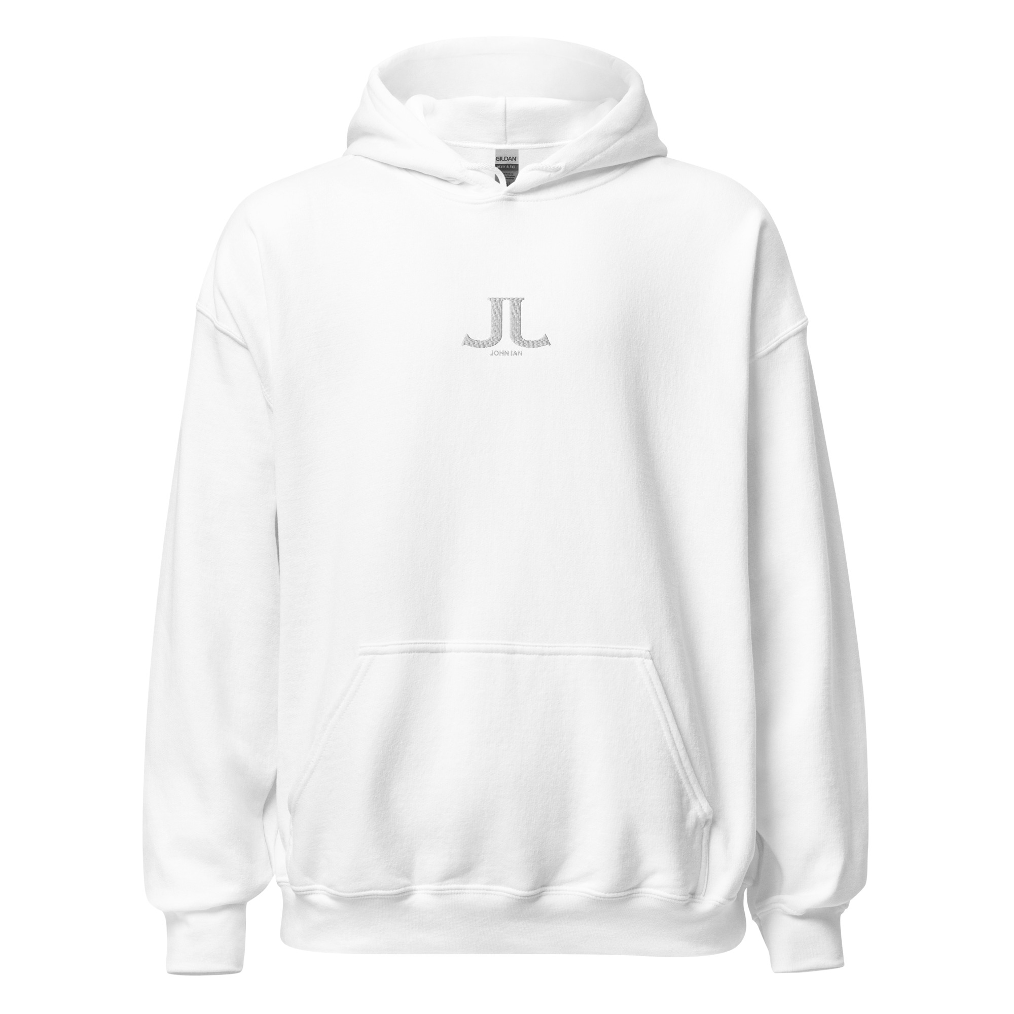 JOHN IAN Unisex Hoodie — White, Small Logo